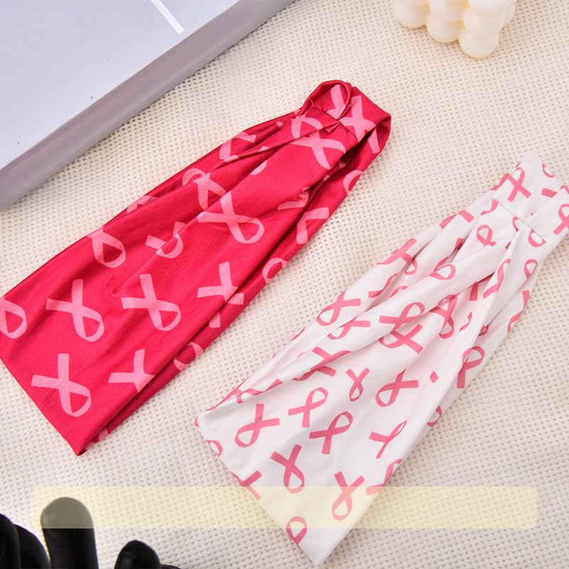 Breast Cancer Awareness Knotted Headband Set of 2 Pink Ribbon Sweatband