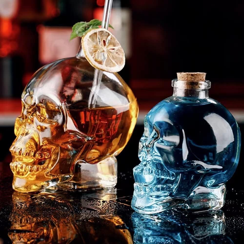 Skiennix Skull Decanter - Lead-Free Glass with Cork Stopper | Perfect Halloween Decor & Whiskey Gift (750ML)
