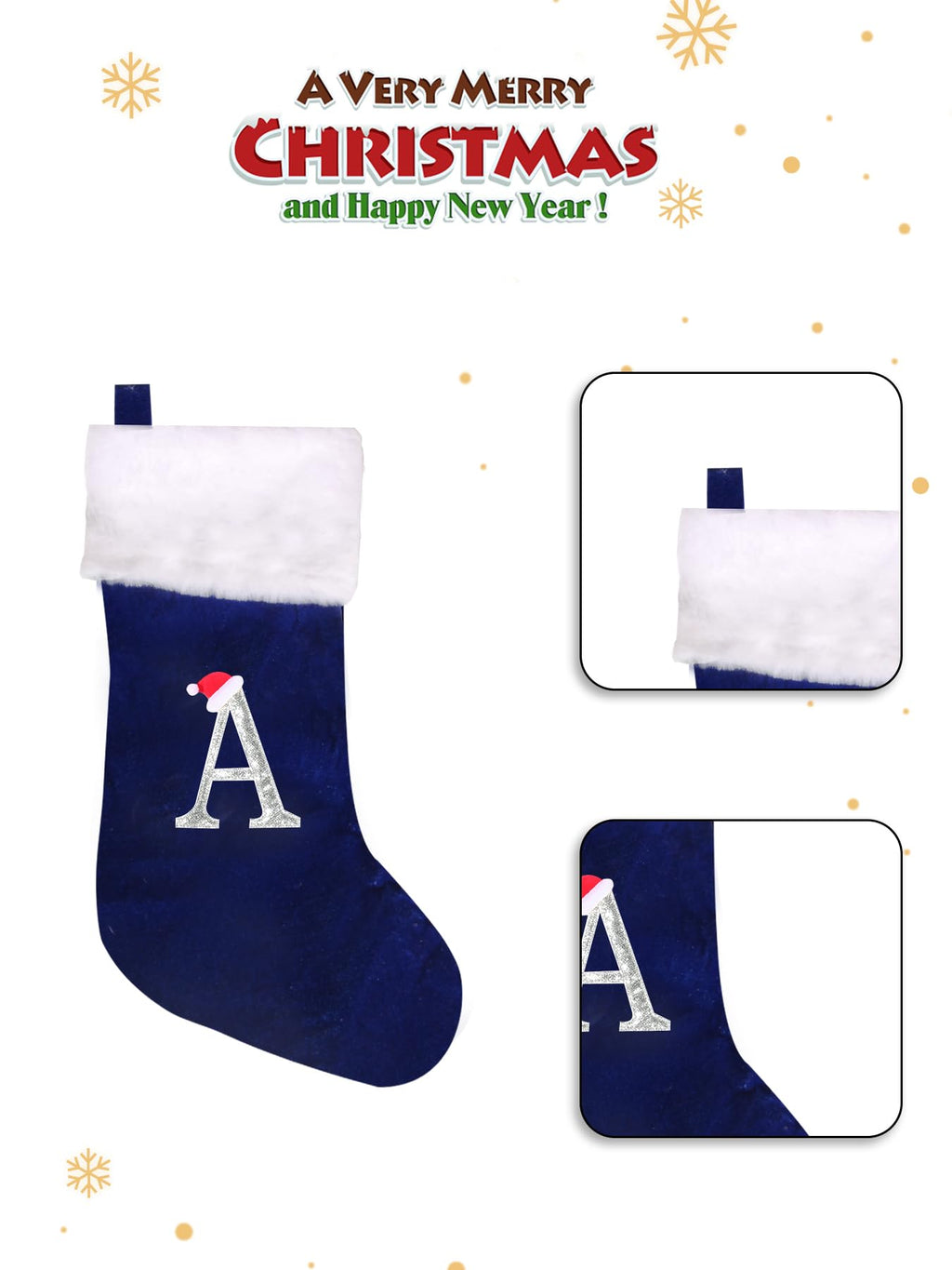 Wlflash 20 Inches Super Soft Plush Monogram Christmas Stockings Xmas Rustic Personalized Stocking Embroidered Letter Decoration for Decor