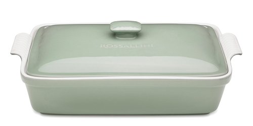 ROSSALLINI Stoneware Casserole Dish Bakeware Set with Lid, Covered Rectangular Dinnerware, Extra Large 4.23 Quart, 13 by 9 Inch, Verde Salvia [Sage Green]