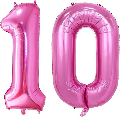GOER Jumbo Number 10 Balloons - 42 Inch Hot Pink Foil Helium Balloons for 10th Birthday Party Decorations