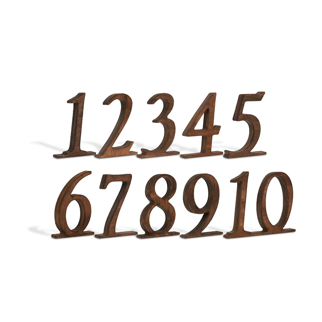 Wooden Wedding Table Numbers 1-10, Rustic Table Number Signs for Reception, Party, Banquet, Event Centerpieces, Self-Standing Wood Numbers with Base, Elegant Décor for Restaurant or Bridal Shower