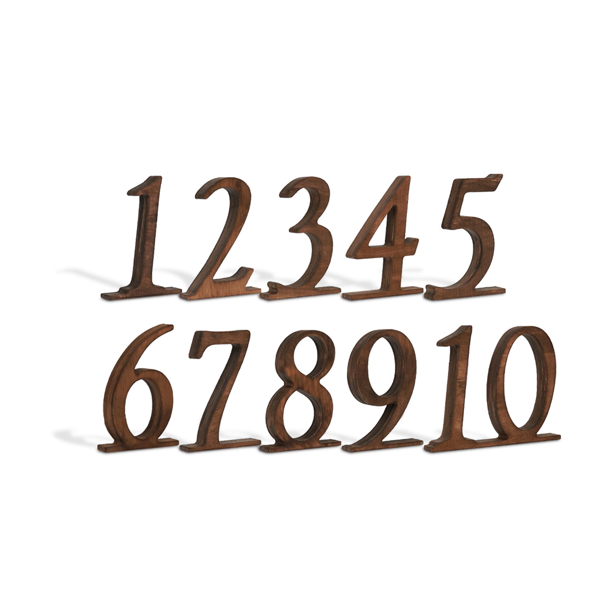 Wooden Wedding Table Numbers 1-10, Rustic Table Number Signs for Reception, Party, Banquet, Event Centerpieces, Self-Standing Wood Numbers with Base, Elegant Décor for Restaurant or Bridal Shower