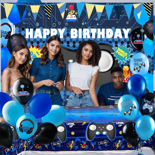 15-Piece Video Game Party Decoration Set – Backdrop, Tablecloth & Balloons
