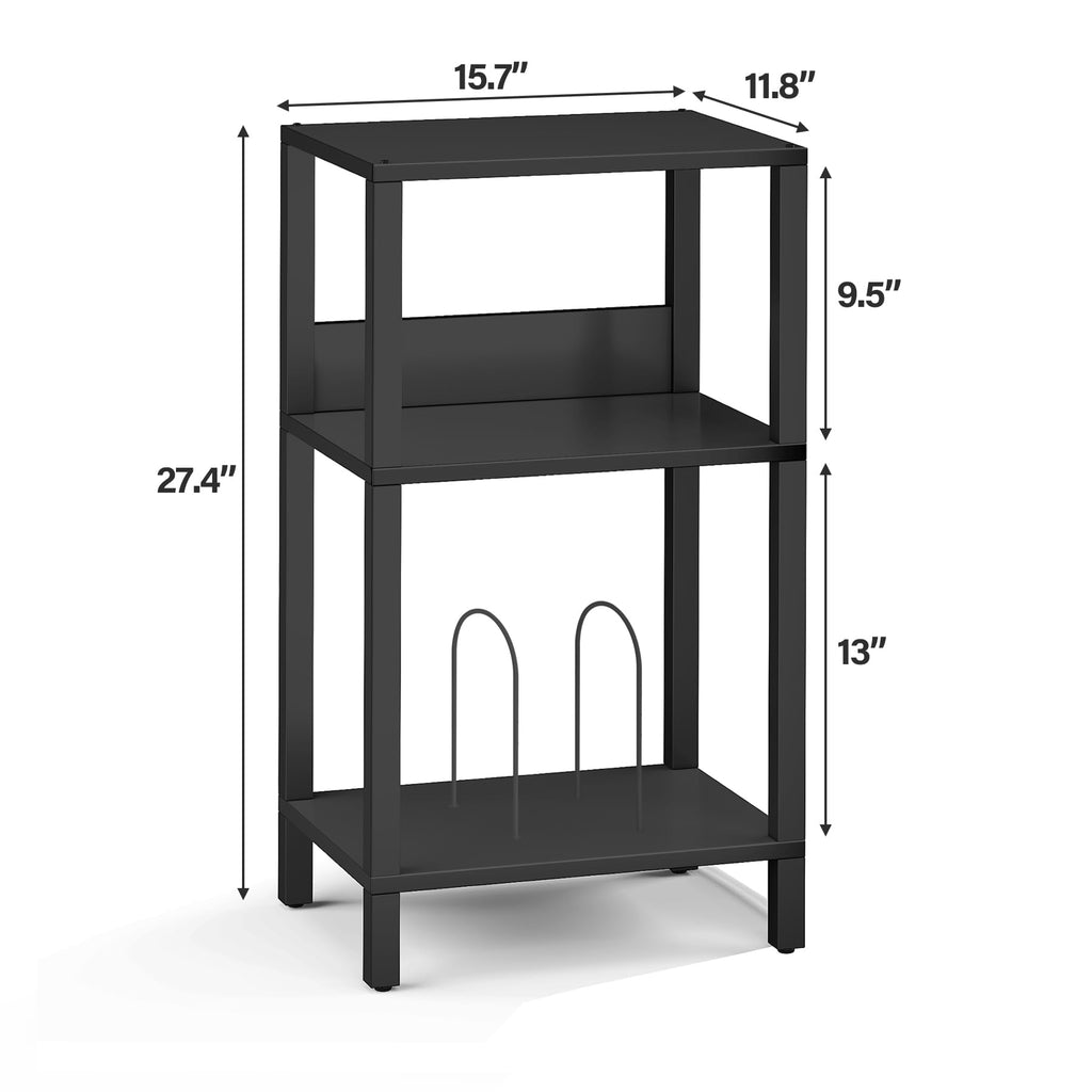 TUTOTAK Record Player Stand with Storage Up to 100 Albums,Record Storage Table,3 Tier End Table,Side Table for Living Room, Bedroom, Black TB01BK075