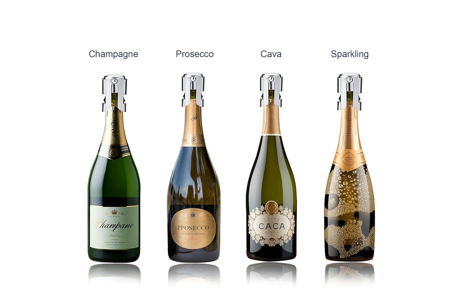 2 Pcs Champagne Stoppers - Premium Stainless Steel Reusable Champagne Bottle Stoppers with Locking Clamp - German Design Keep Bubbles Fresh for Prosecco, Cava, Sparkling Vine Stopper