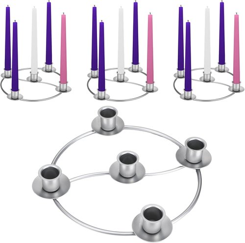 LemonRoad Christmas Advent Wreath Ring - 5 Candle Holder Silver Round Metal Table Decor