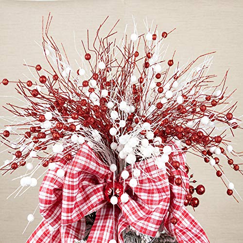 Red Christmas Tree Picks Set of 20 Glittered Twigs for Holiday Decor