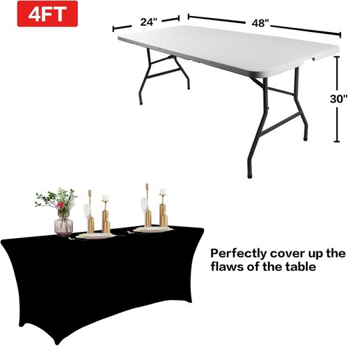 IVAPUPU 4FT Rectangular Table Covers - Stretch Black Washable Spandex for Events & Parties