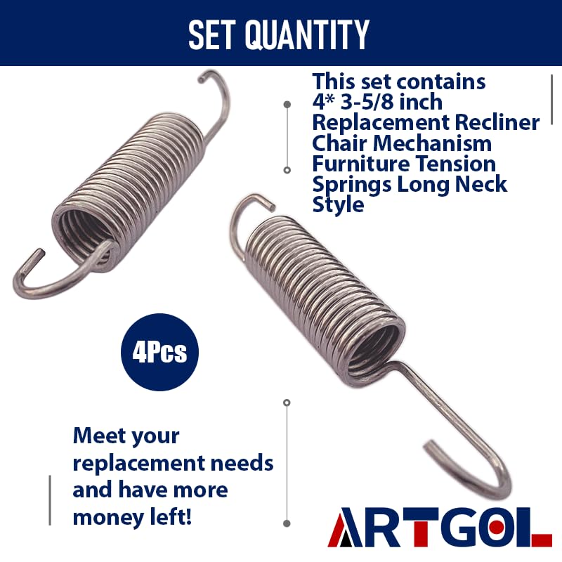 4 Pack Long Neck Replacement Recliner Springs for Catnapper & Flexsteel