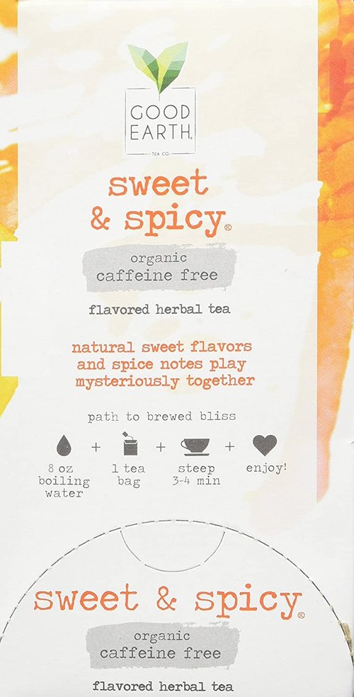 Organic Sweet & Spicy Herbal Caffeine Free Good Earth Teas 18 Tea Bag (Pack of 2)