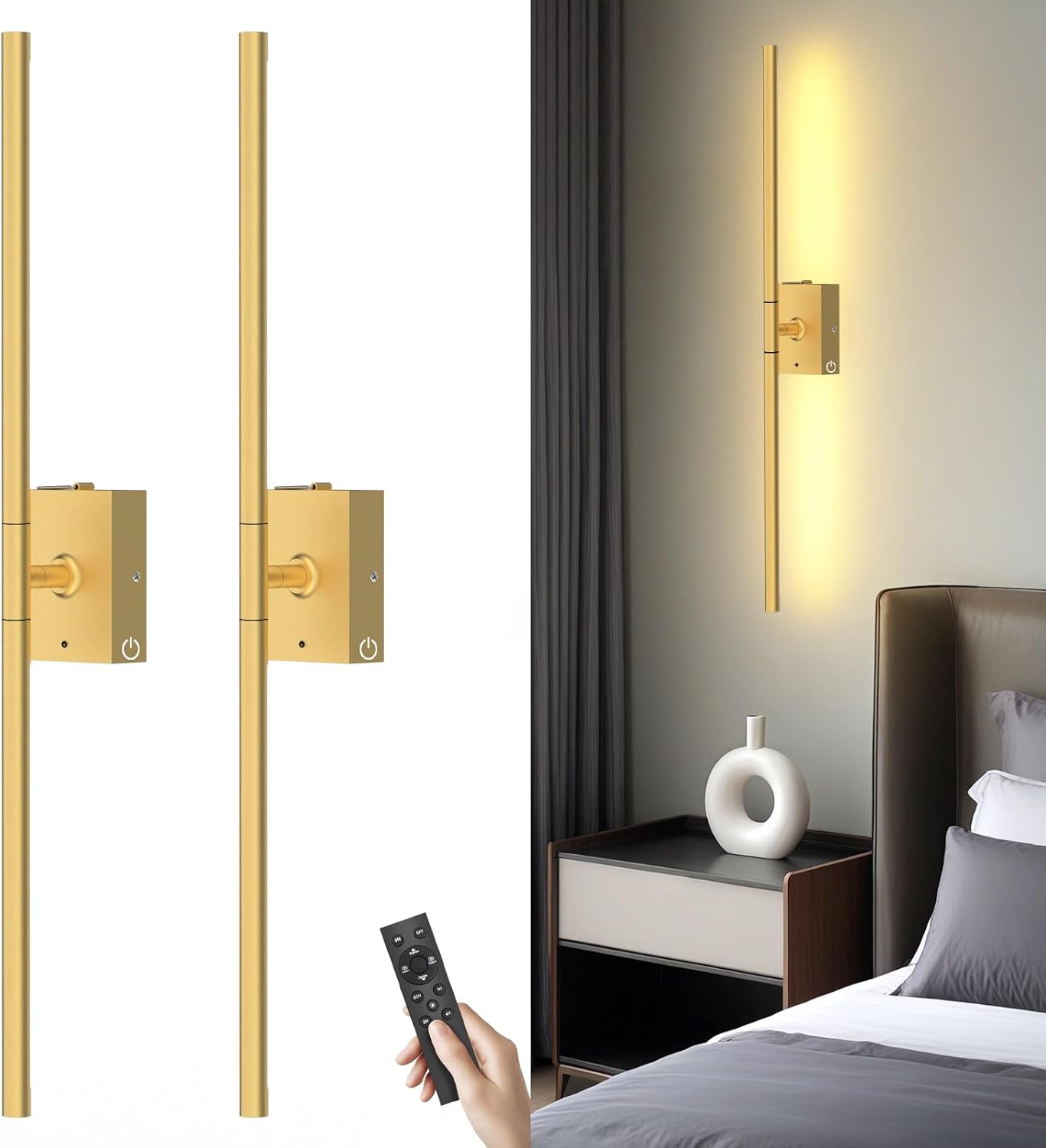 Skiennix Battery Operated Wall Sconces - 10000mAh Rechargeable LED Lights with Remote | 360° Rotation, 3000K-6000K for Bedroom & Living Room Decor