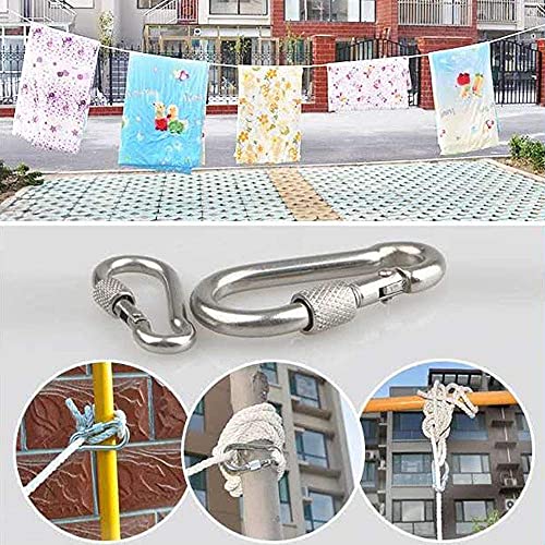 50 Ft Cotton Clothesline Rope with Metal Hooks - White Laundry Drying Line