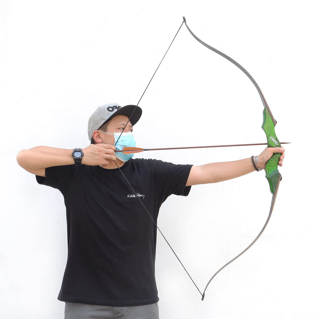 60 Inch Black Hunter Recurve Bow 20-60lbs Right Hand Archery Bow Wooden Riser Practice Bow with Bow Stringer for Adults Beginner Hunting Shooting (25LBS)