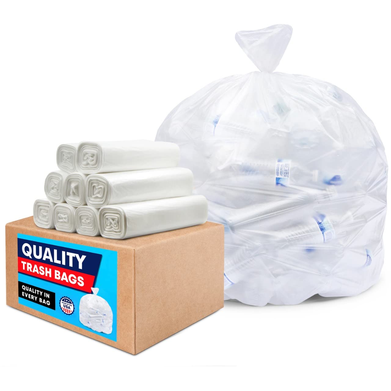 Tasker 64-65 Gallon Clear Trash Bags Heavy Duty, Recycling Bag (Huge 120 Count) 60 Gallon Clear Extra Large Recycling Garbage Bags