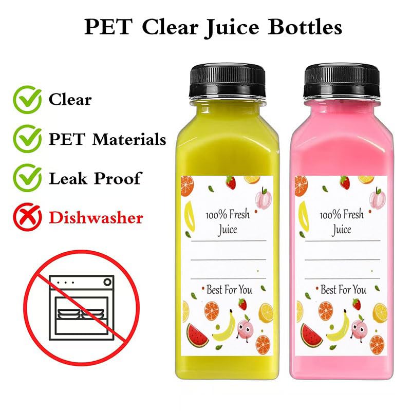 Sonfon 12oz Plastic Juice Bottles with Tamper-Evident Caps, 10 Pack