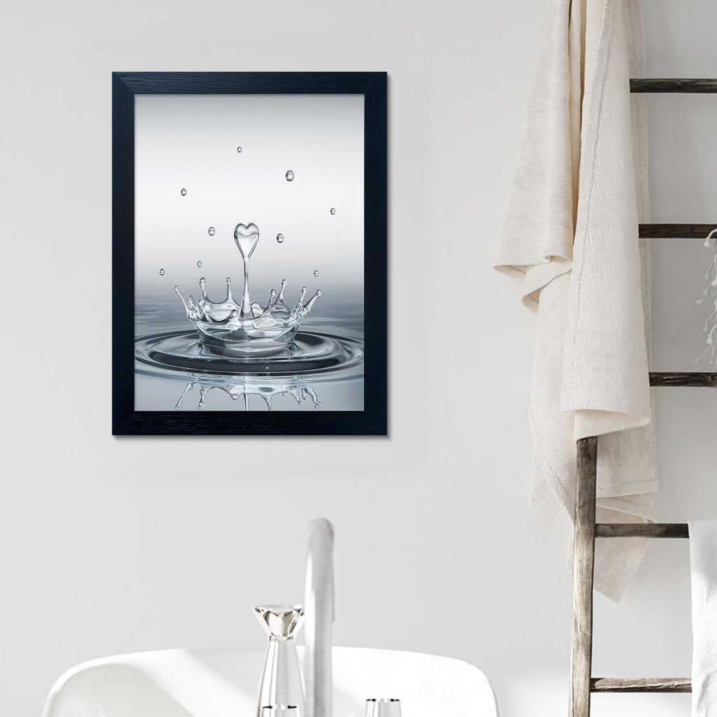 Skiennix Framed Bathroom Wall Art - Heart Water Drop Splash Canvas Print | Modern Home Decor