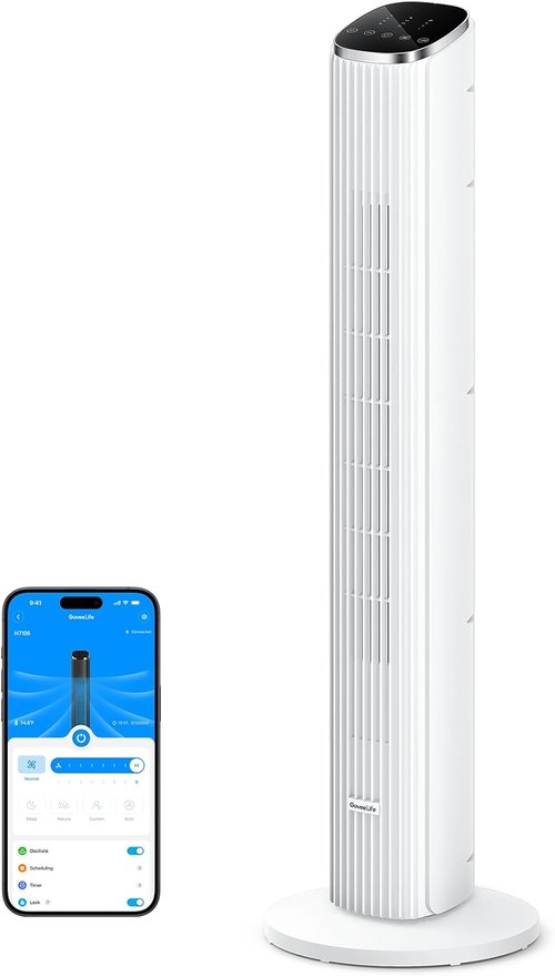 GoveeLife Smart White Tower Fan - 36" Oscillating Floor Fan with App/Voice Control & Quiet Operation
