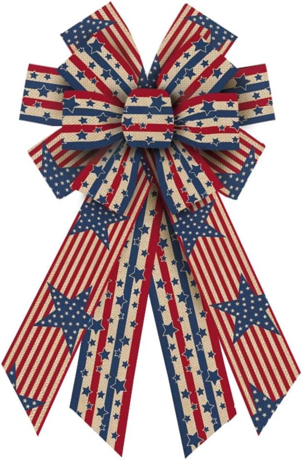 Patriotic Bows by [Brand Name] - Large 4th of July Wreath Bows with American Stars & Stripes for Front Door Decor