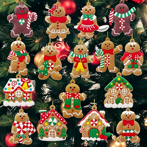 16 PCS Gingerbread Ornaments Set for Christmas Tree & Holiday Home Decor
