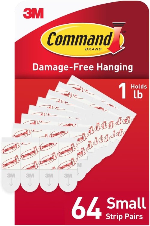 Command Indoor Small Replacement Strips - Damage-Free Wall Hanging Hooks | 64 Strips, Holds Up to 1 lb, White