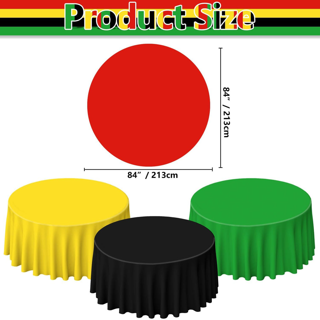 PIXHOTUL 4 Pcs Red Green Yellow Black Plastic Tablecloths, Disposable Round Table Cloth for Black History Month Juneteenth Decorations Black History Table Decorations, 84 x 84 inch