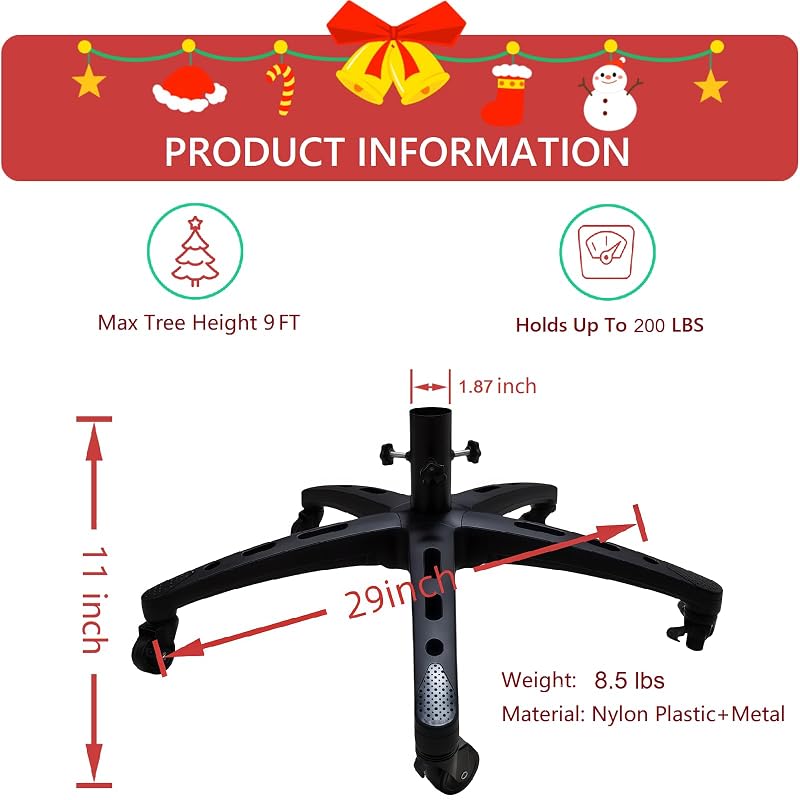 Heavy-Duty Rolling Christmas Tree Stand with Wheels for 9ft Artificial Tree