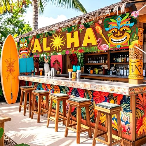Sealmic Orange Hawaiian Aloha Banner & Tiki Party Decorations for Luau Beach Summer Event