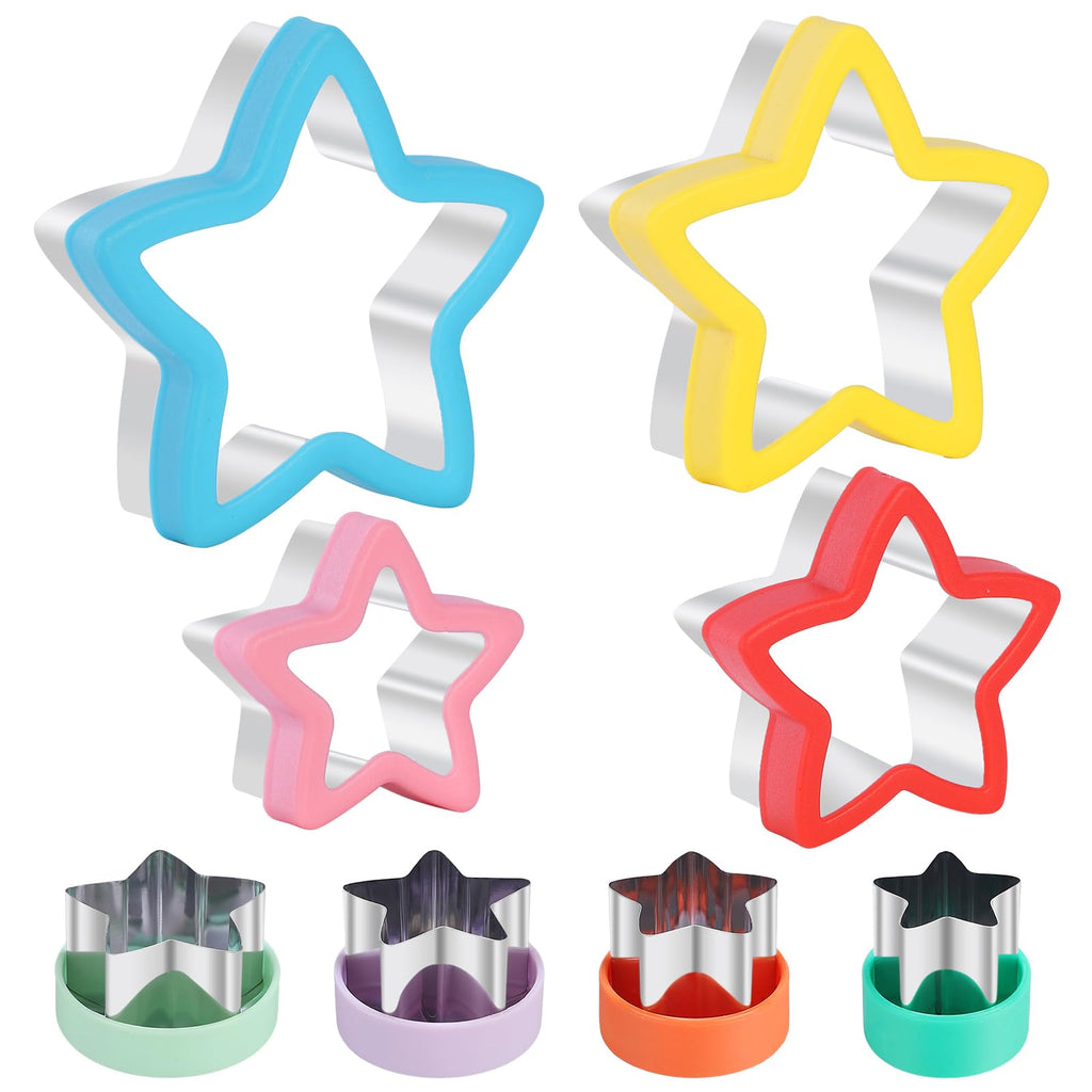 8-Piece Star Cookie Cutter Set with Storage Box - Heavy Duty Stainless Steel Baking Tools, Plastic Handles, Dishwasher Safe, Kids Friendly for Cookies, Biscuits, Vegetable, Fruit and Sandwiches
