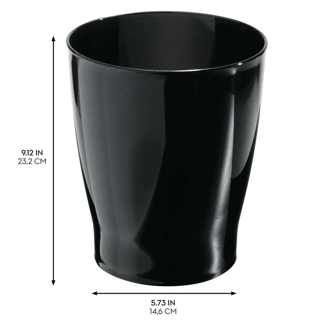 iDesign Small Round Bathroom Trash Can - Ideal for Bathroom or Office, Black, Made in USA