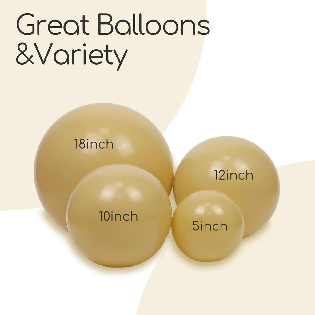 Skiennix 120pcs Tan Balloons - Light Brown Balloon Arch Kit for Boho Wedding & Party Decor | 5-18 Inch Sizes
