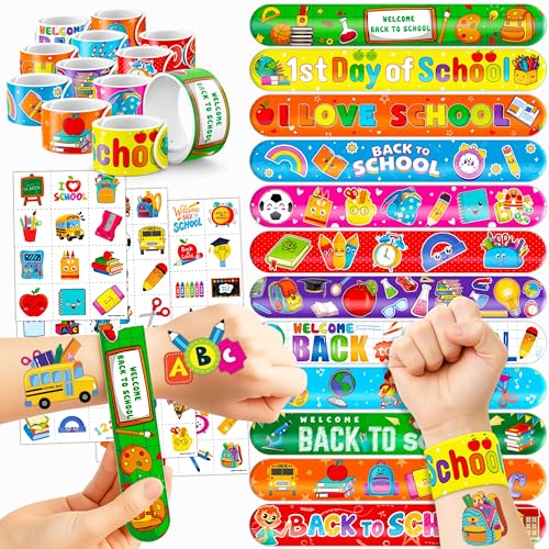 144PCS Back to School Party Favors with Temporary Tattoos & Slap Bracelets