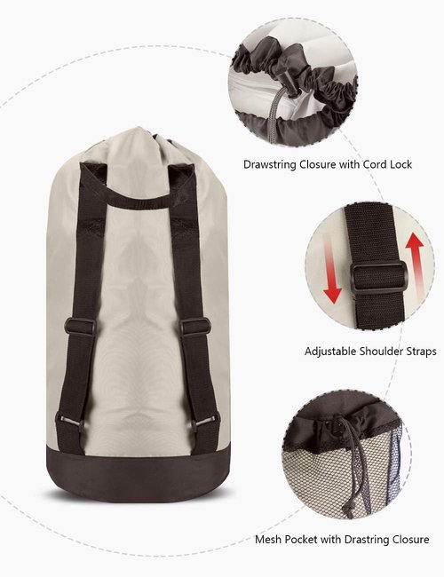 Dalykate Laundry Backpack - 115L Large Hamper with Shoulder Straps & Drawstring Closure | Khaki