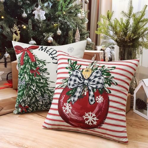 Artscope Christmas Throw Pillow Covers Set of 4 - 18x18 Inch Holiday Decor