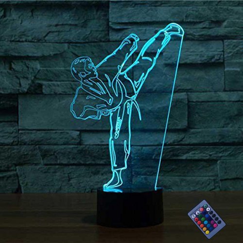 YTDZLTD Creative 3D Taekwondo Night Light 16 Colors Changing USB Power Remote Control Touch Switch Decor Lamp Optical Illusion LED Table Desk Lamp