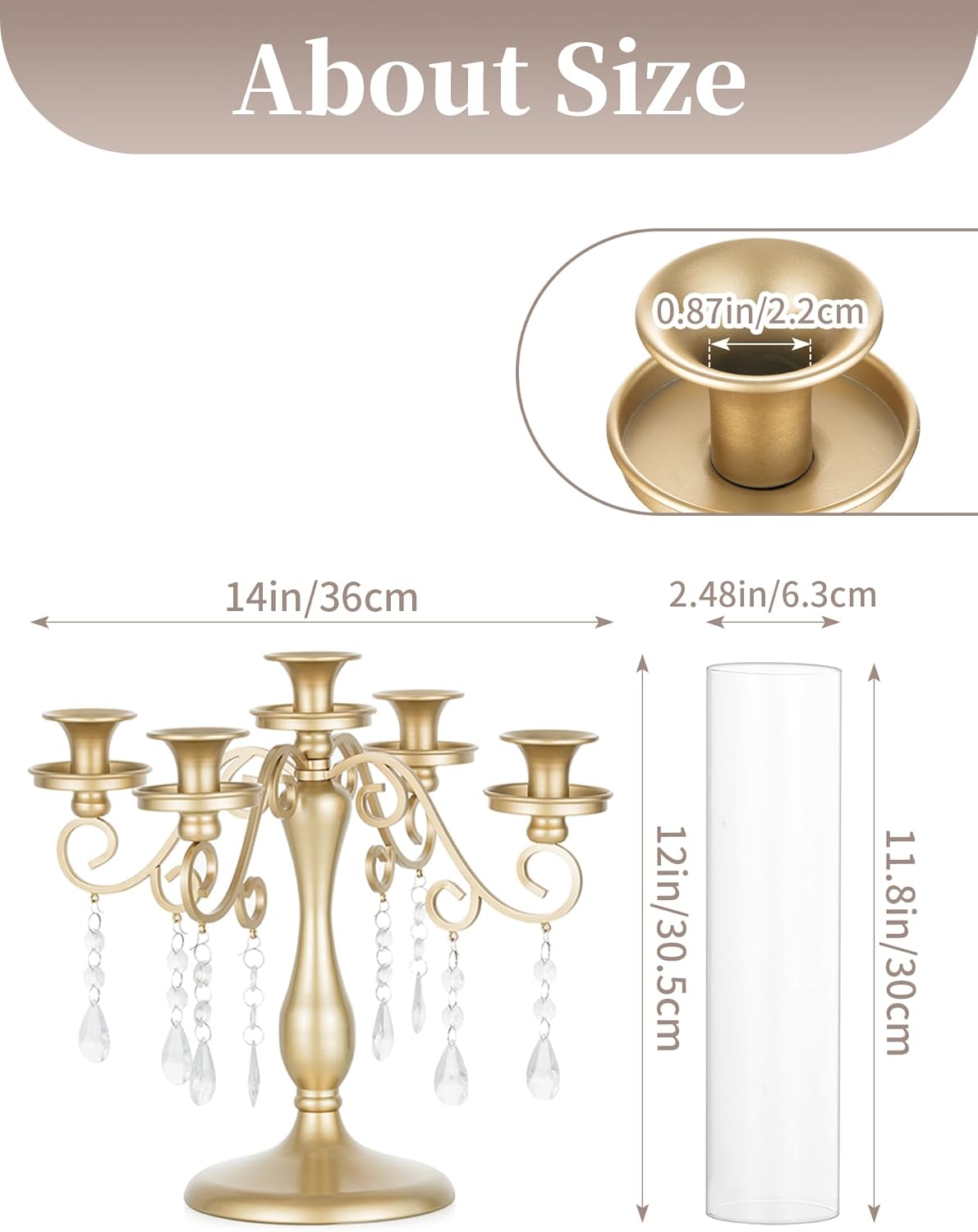 Sziqiqi Gold Candelabra | 5 Arm Vintage Candle Holder for Weddings & Events - Elegant Table Centerpiece