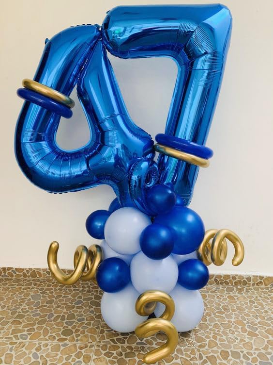 Metallic Blue Number 7 Balloon - 40 Inch Giant Foil Balloon for 7th Birthday Party Decorations