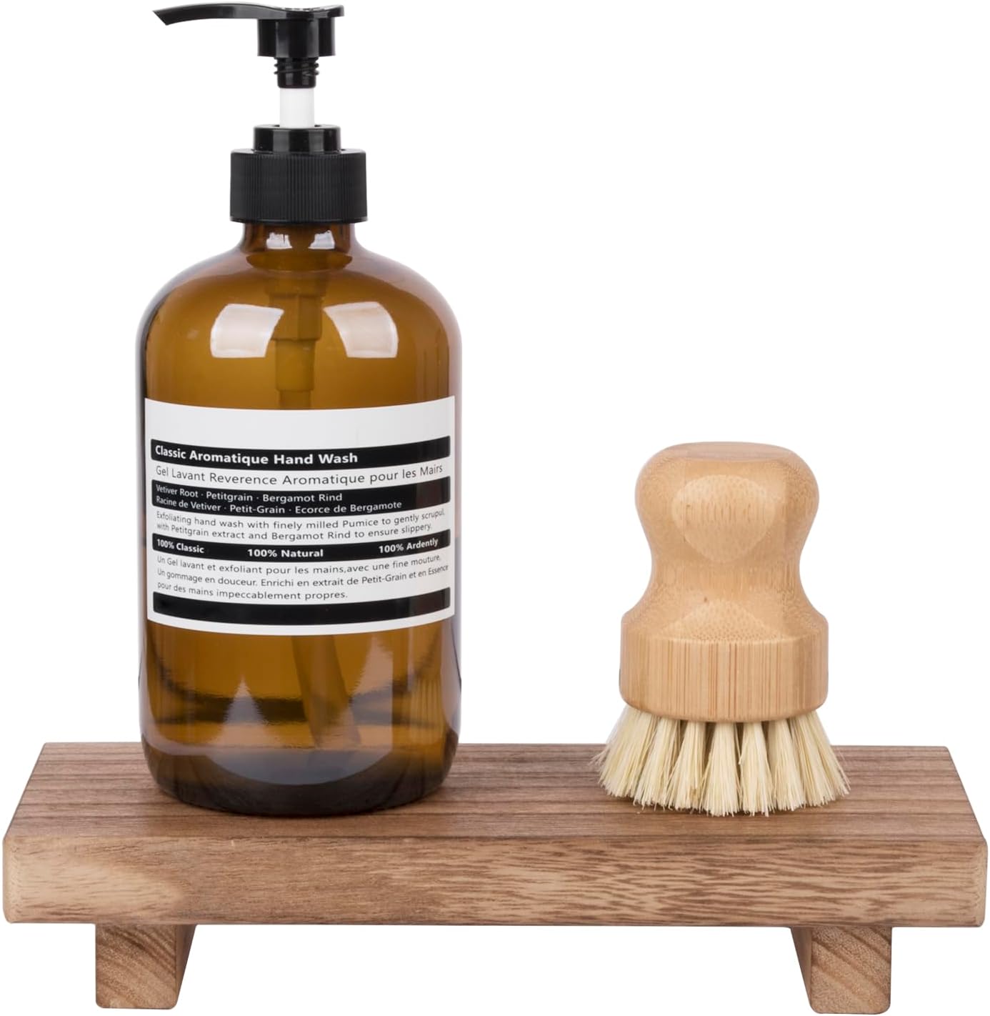 Zoocatia Small Wooden Tray Stand - Farmhouse Bathroom Decor & Kitchen Soap Dish Holder | Brown