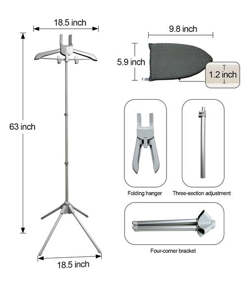 Garment Steamer Hanger with Ironing Glove, Portable Steamer Rack for Clothes, Garment Rack for Steaming Clothes Adjustable Handheld Hanging Ironing Clothes Stand