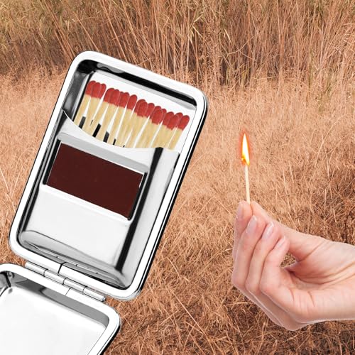 Sinbana Portable Metal Match Box Case with 10 Friction Plates