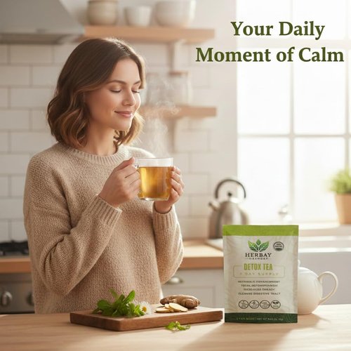 Herbay Harmony Organic Detox Tea – Caffeine-Free Herbal Cleanse for Bloating Relief, Digestive Tea & Natural Body Detox, Organic Herbal Blend with Ginger, Chamomile & Papaya (4 Pack (4‑Week Detox Kit)
