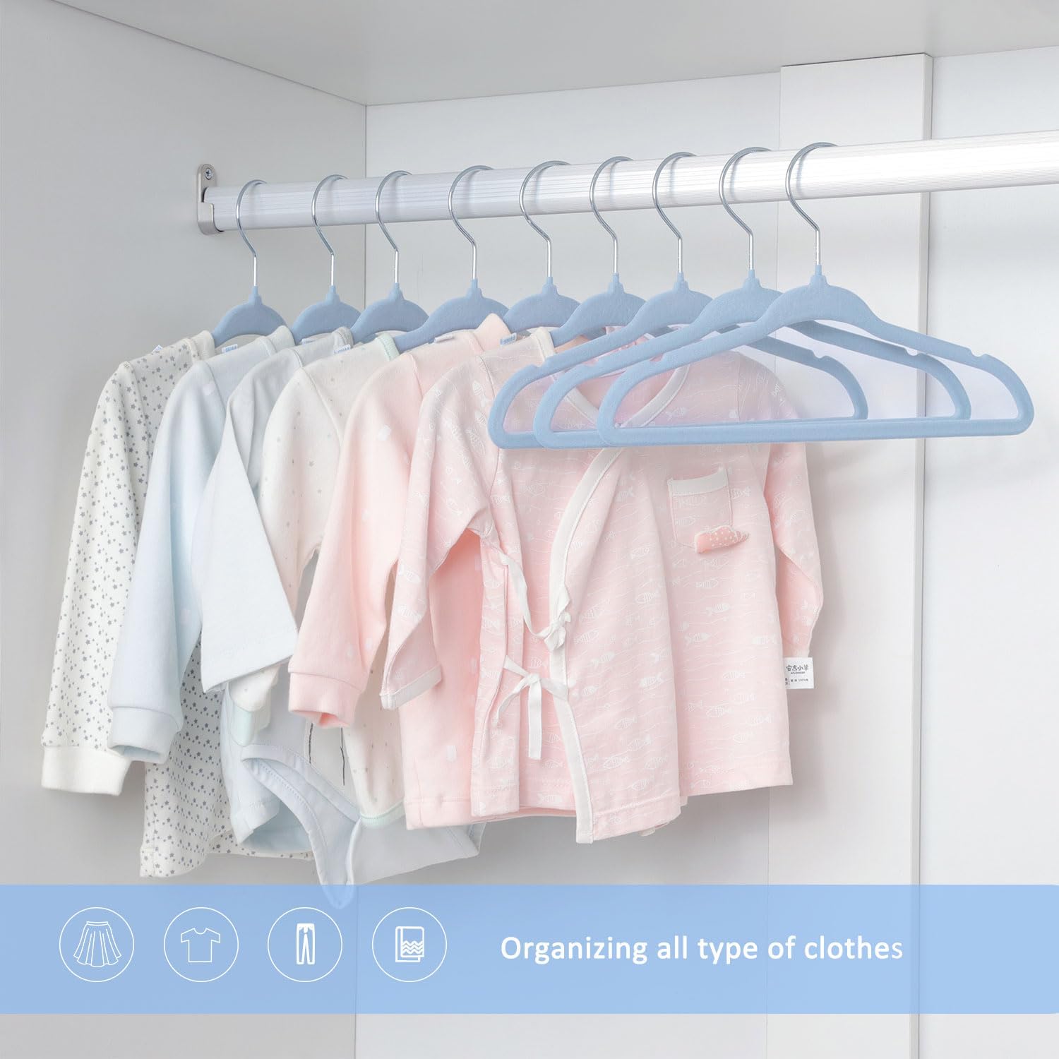 ManGotree Kids Velvet Clothes Hangers - Space-Saving Non-Slip Design | 15-Pack in Blue