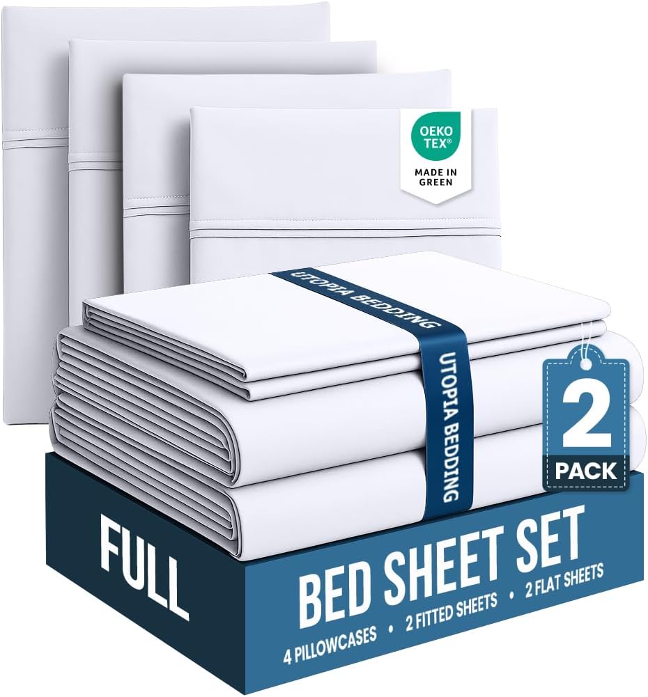 Utopia Bedding Full Bed Sheets Set - Soft Brushed Microfiber - Fade & Shrinkage Resistant - White