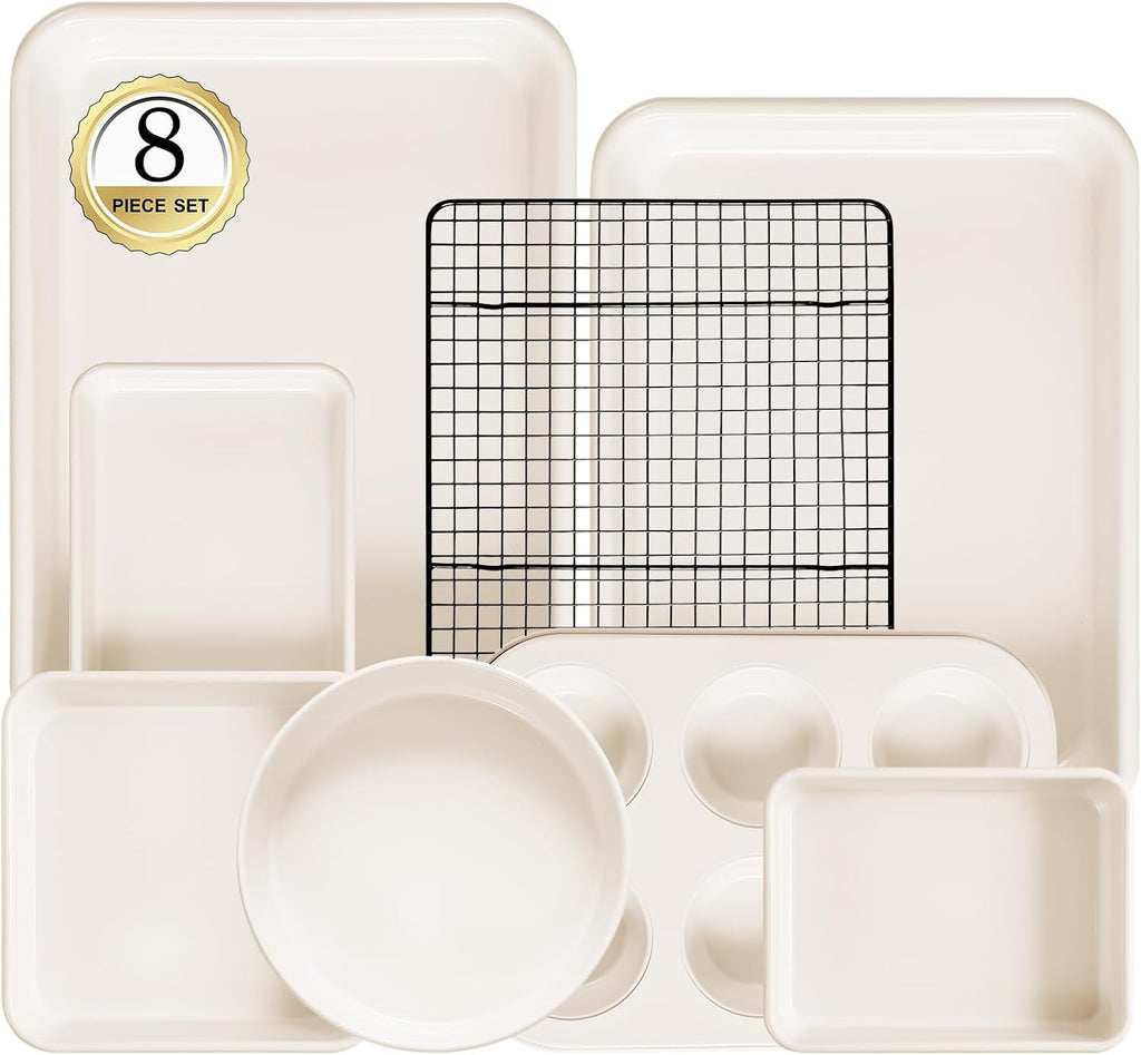 Skiennix 8-Piece Non-Stick Baking Pans Set - Stackable Carbon Steel Bakeware for Kitchen Essentials