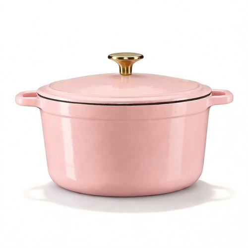 CAROTE 5QT Enameled Cast Iron Dutch Oven Pot with Lid, Heavy-Duty Dutch Ovens for Sourdough Bread Baking, Braising, Roasting, Dual Handles, Healthy & Non-Toxic, All Stovetop Compatible, Oven Safe up to 500° F, Macaron Pink
