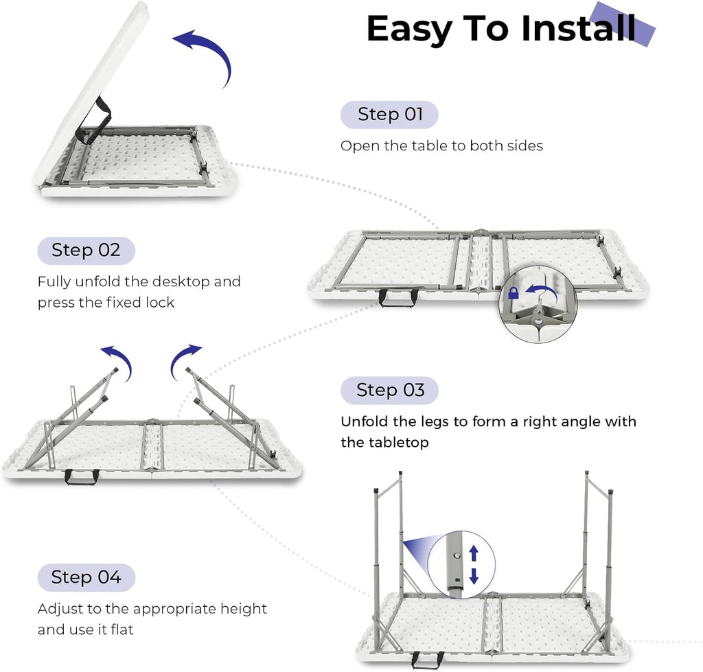 Byliable Folding Table - 4 Foot Portable Heavy Duty Utility Table | Adjustable Height, Indoor/Outdoor, White