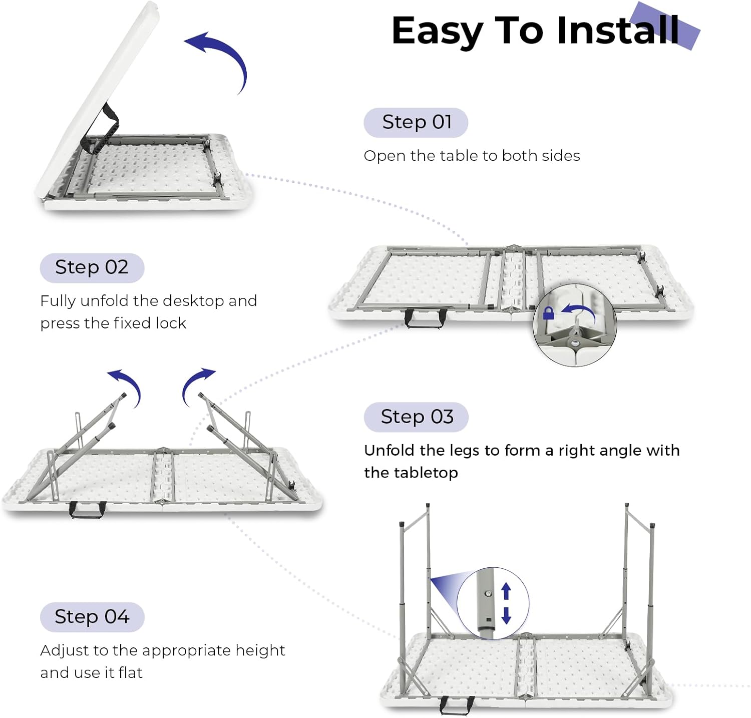 Byliable Folding Table - 4 Foot Portable Heavy Duty Utility Table | Adjustable Height, Indoor/Outdoor, White