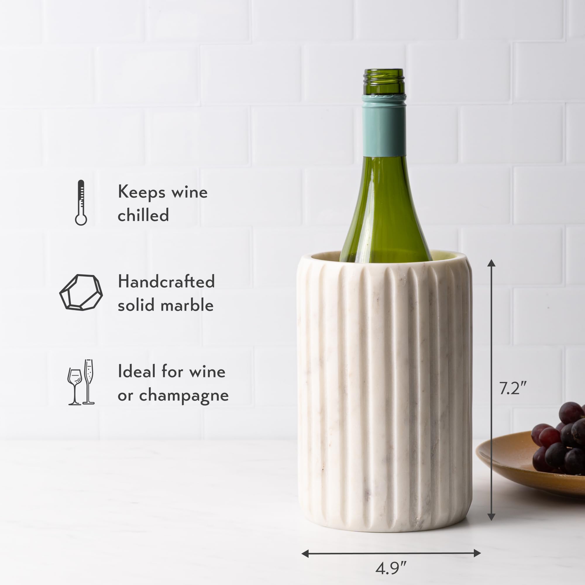 Cork & Mill Marble Wine Chiller, Champagne Bucket for Parties, Bottle Cooler for Dining Tables, Outdoor Patios and More - Handcrafted Natural Stone Bottle Holder - Keeps White Wine or Champagne Cold