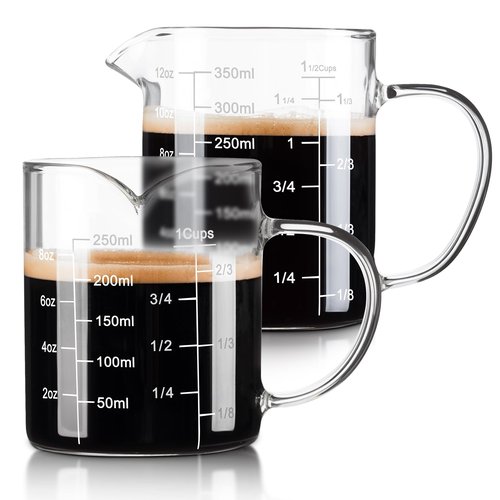 FrutPunch Glass Measuring Cup, Two-Pack (8OZ, 12OZ) with V-Shaped Mouth, Liquid Measuring Cups, Coffee Glass Measuring Cup with Handle, Suitable for Kitchen and Restaurant.