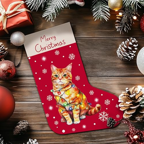 Christmas Stocking with Cat Santa Variation - Orange Tabby Cat Gift for Holiday Decor